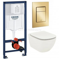 Инсталляция GROHE Rapid SL 38772001, с кнопкой смыва золото матовое 38732GN0 + Унитаз spring Model R 9700998 безободковый, с сиденьем микролифт