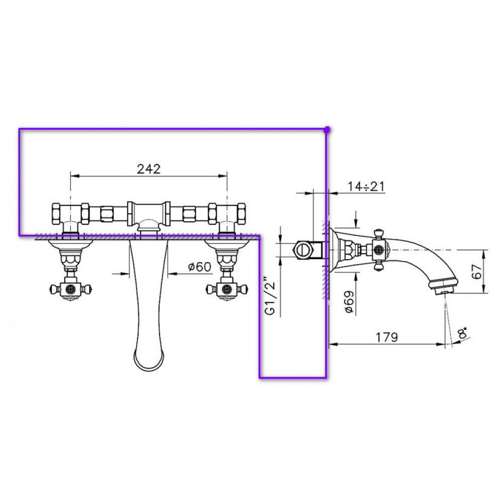 Внутренняя часть смесителя для раковины NICOLAZZI DOCCIA C2177 c картриджами DX+SX, бронза Внутренняя часть смесителя для раковины NICOLAZZI DOCCIA C2177 c картриджами DX+SX, бронза