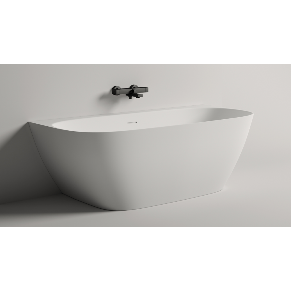 Пристенная ванна с овальной чашей SOFIA WALL 102512G 1700х800х580 мм, S-Sense, донный клапан, сифон, интегрированный слив-перелив, цвет Белый глянцевый