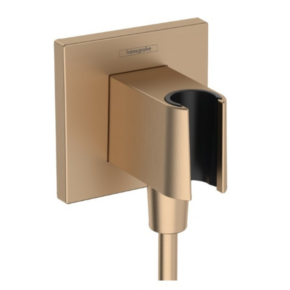Шланговое подсоединение квадратной формы HANSGROHE FixFit E 26889140 со встроенным держателем ручного душа, цвет Шлифованная бронза