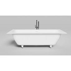 Встраиваемая прямоугольная ванна SALINI ORLANDA AXIS KIT 103311M 805х1911х600 мм, с регулируемыми ножками, из S-Sense, слив-перелив, сифон, донный клапан, цвет Бел
