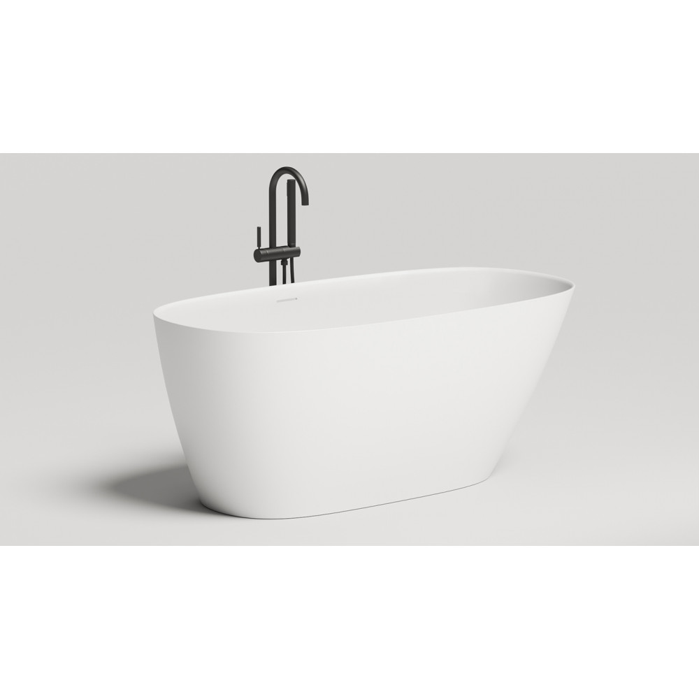 Отдельностоящая ванна с овальной чашей SALINI SOFIA 102528M 1500x750х605 мм, S-Stone, донный клапан, сифон, интегрированный слив-перелив, цвет Белый матовый