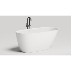Отдельностоящая ванна с овальной чашей SALINI SOFIA 102528M 1500x750х605 мм, S-Stone, донный клапан, сифон, интегрированный слив-перелив, цвет Белый матовый
