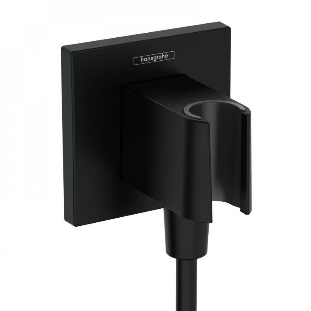 Шланговое подсоединение квадратной формы HANSGROHE FixFit E 26889670 со встроенным держателем ручного душа, цвет Чёрный матовый Шланговое подсоединение квадратной формы HANSGROHE FixFit E 26889670 со встроенным держателем ручного душа, цвет Чёрный матовый