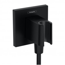 Шланговое подсоединение квадратной формы HANSGROHE FixFit E 26889670 со встроенным держателем ручного душа, цвет Чёрный матовый