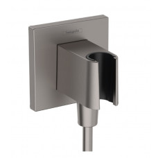 Шланговое подсоединение квадратной формы HANSGROHE FixFit E 26889340 со встроенным держателем ручного душа, цвет Шлифованный чёрный хром