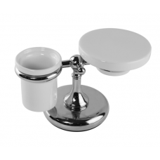 Держатель из латуни настольный BOSSINI Classic Line V50312.030 с керамическим стаканом и мыльницей, цвет Хром/Белый