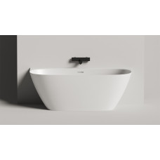 Пристенная ванна с овальной чашей SOFIA WALL 102517G 1600х800х590 мм, S-Sense, донный клапан, сифон, интегрированный слив-перелив, цвет Белый глянцевый