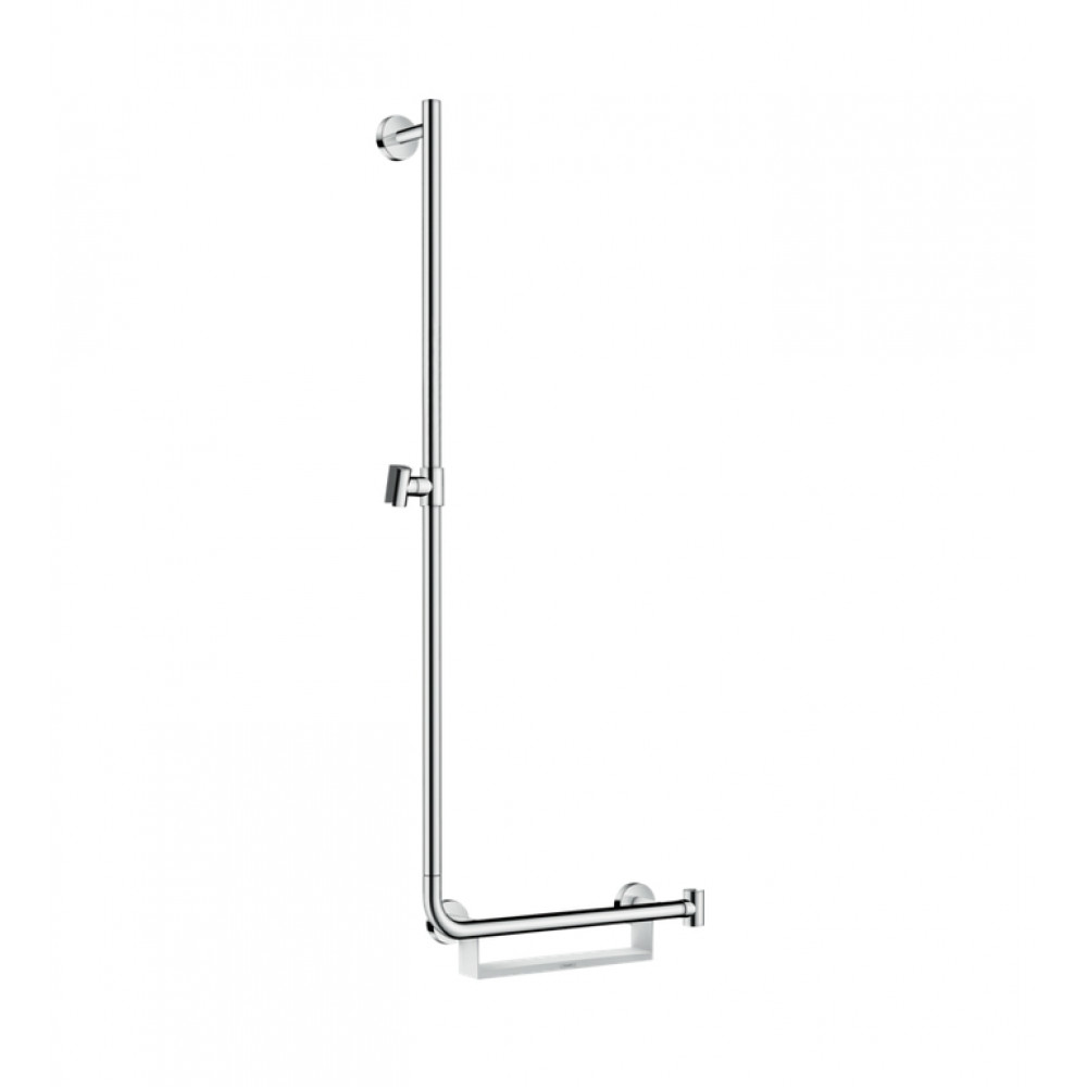 Штанга для душа левосторонняя HANSGROHE Unica 26403400 Comfort 110, с поручнем и корзинкой, цвет Белый/Хром