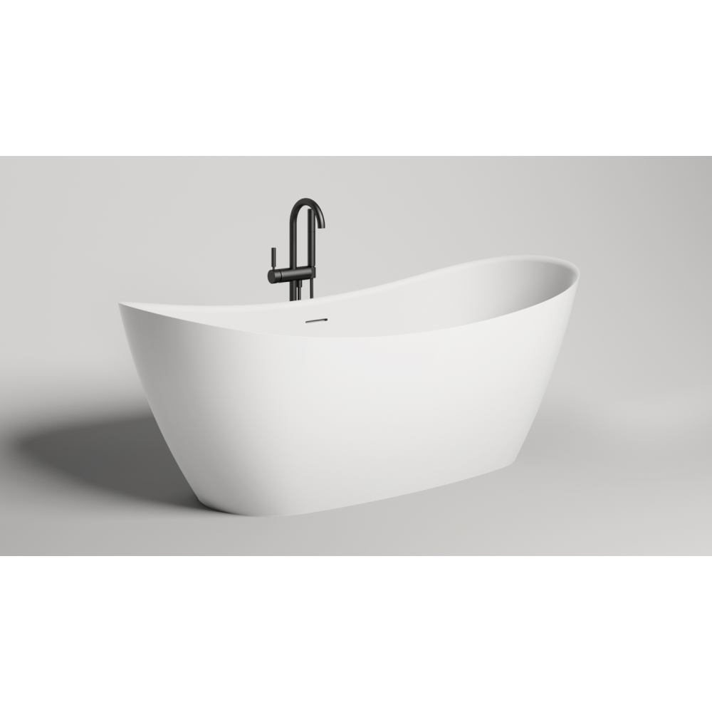 Отдельностоящая ванна с овальной чашей SALINI NOEMI 101811SM 1860х815х715 мм, S-Stone, донный клапан, сифон, интегрированный слив-перелив, цвет Белый матовый