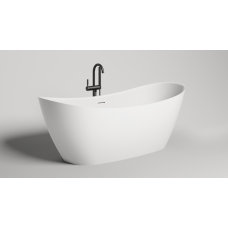 Отдельностоящая ванна с овальной чашей SALINI NOEMI 101811SM 1860х815х715 мм, S-Stone, донный клапан, сифон, интегрированный слив-перелив, цвет Белый матовый