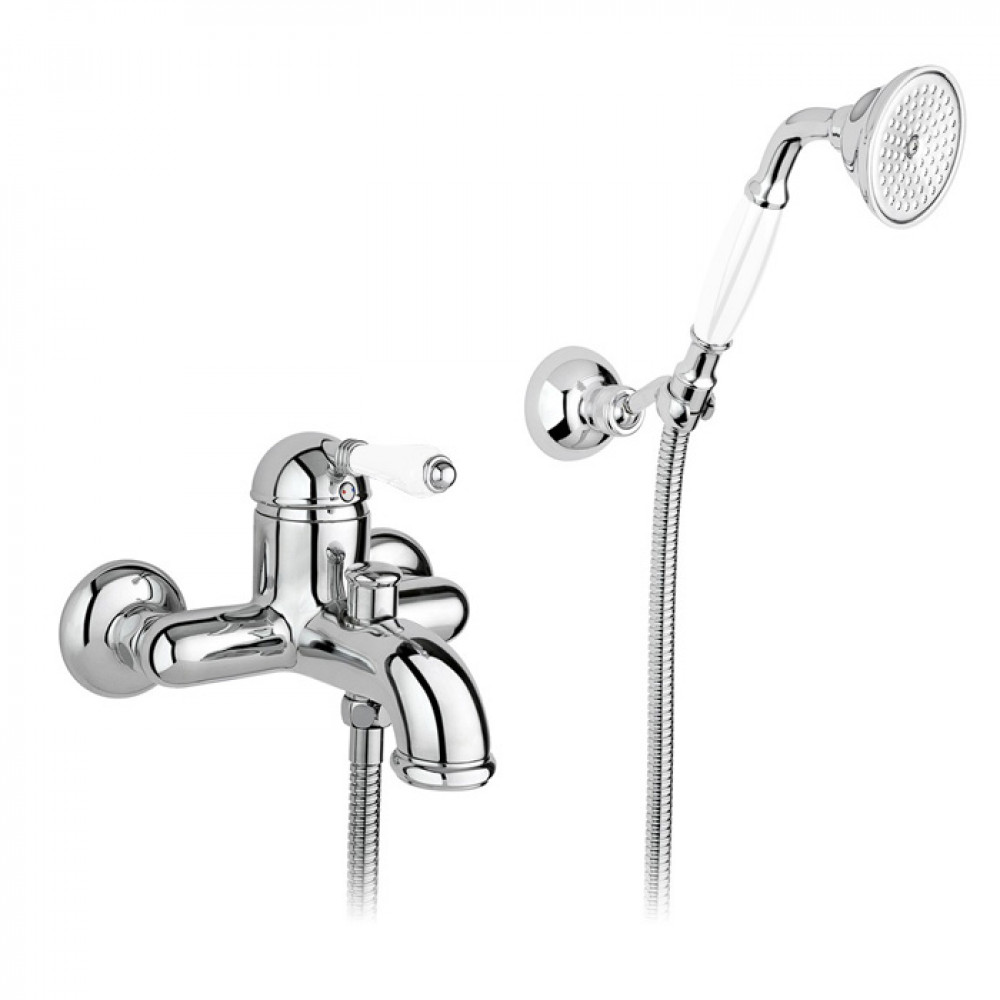 Смеситель для ванны NICOLAZZI MONOCOMANDO CLASSICO 3401CR76 с ручным душем и шлангом, хром/белый Смеситель для ванны NICOLAZZI MONOCOMANDO CLASSICO 3401CR76 с ручным душем и шлангом, хром/белый