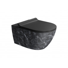 Унитаз подвесной безободковый GSI AltaCeramica AC201F36 550 мм х 360 мм, с Swirlflush, с креплением, цвет под черный мрамор Marbled black (артикул без крепежа AC20136)